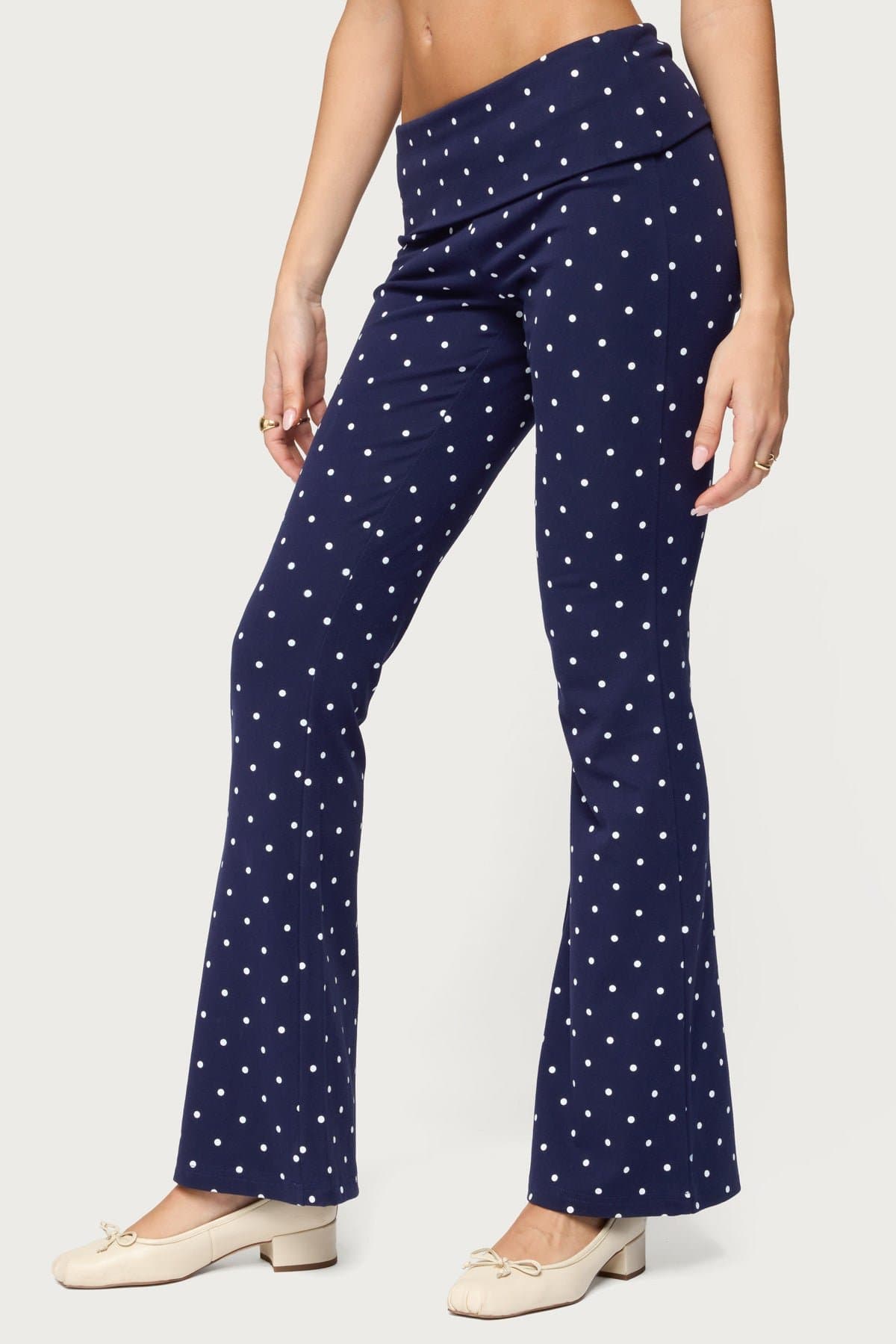 Daliya Polka Dot Fold Over Flared Loungewear Pants - Cotton Spandex