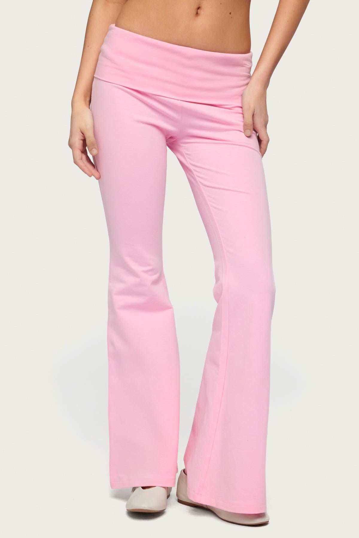 Petite Naomi Foldover Flared Leggings - Cotton Spandex Loungewear Size S Inseam 29.5in