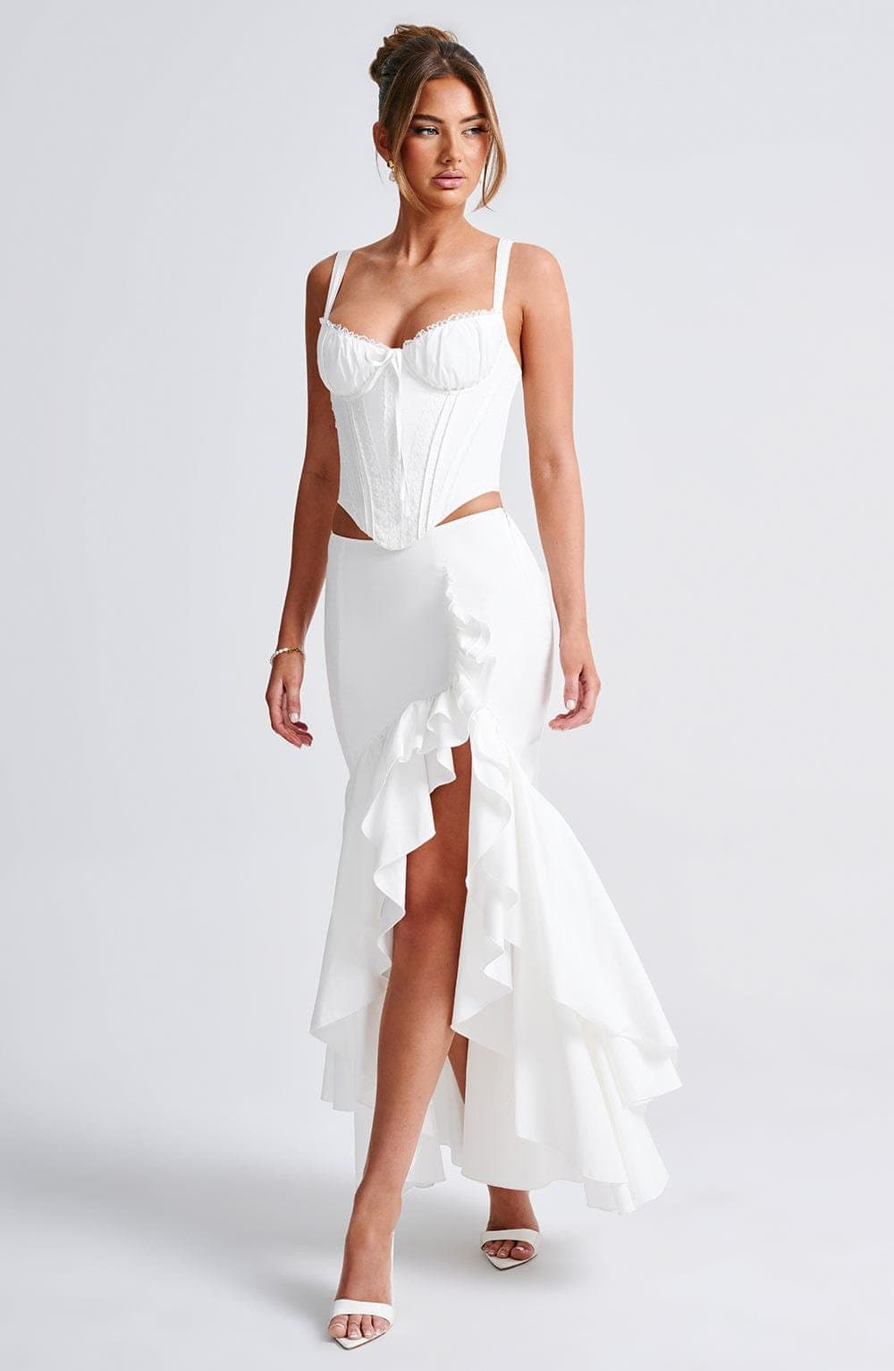 Lavinia Maxi Skirt - Ivory Cotton Blend Mid-Rise Floor-Length