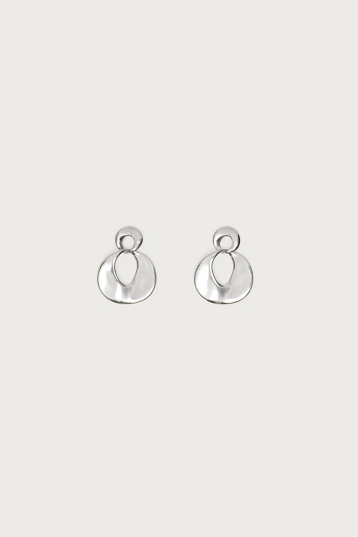 Double Disc Stud Earrings in Silver Tone Metal - 1.4 Inch Length