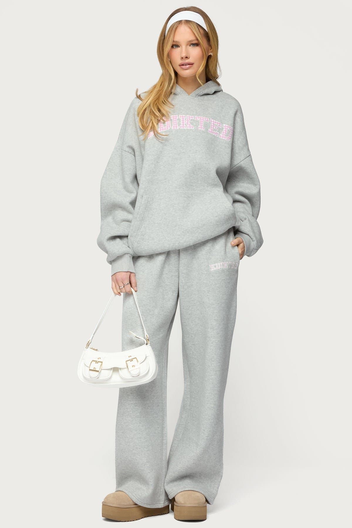 Edikted Lover Oversized Hoodie with Gingham Graphic Patch Polyester Cotton