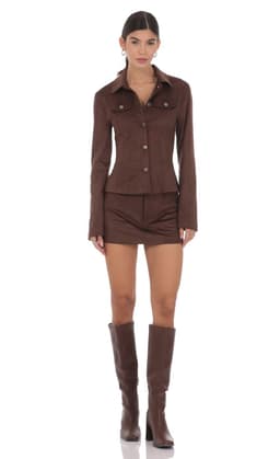 Collared Suede Button Down in Chocolate
