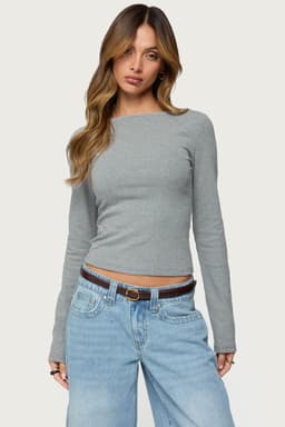 Loria Striped Boat Neck Long Sleeve Top - Cotton Spandex