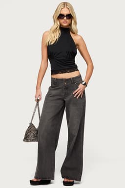 Meredith Low Rise Wide Leg Jeans in Rigid 100% Cotton Denim