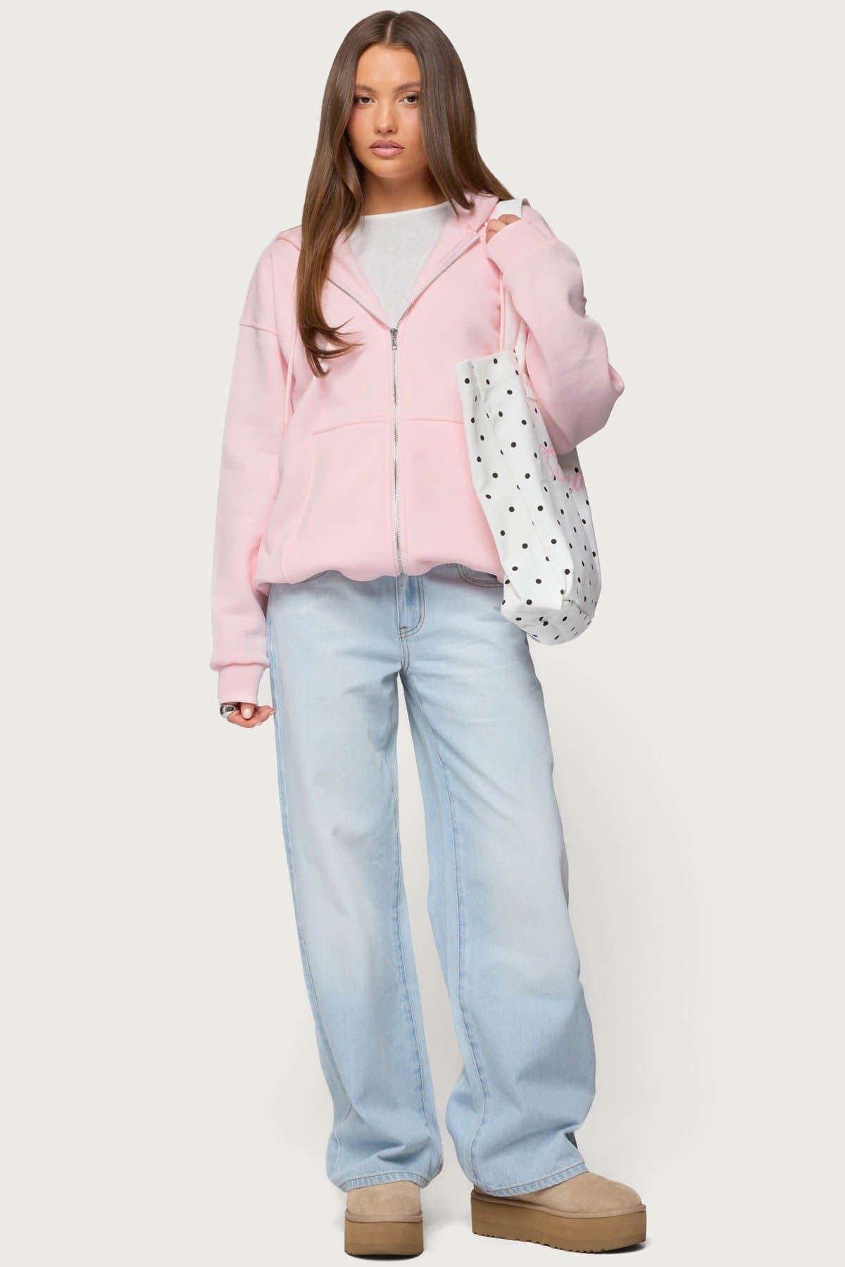 Rocia Oversized Zip Up Hoodie - Cotton Polyester Spandex Unisex Fit