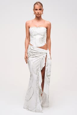 Grecian Wrap Maxi Skirt in Greek Vase Print - Woven No-Stretch Fabric