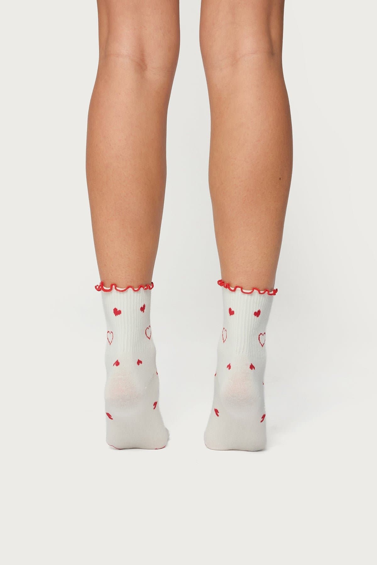 Contrast Frilly Socks with Heart Design - Cotton Spandex, 10.2 Inch Length