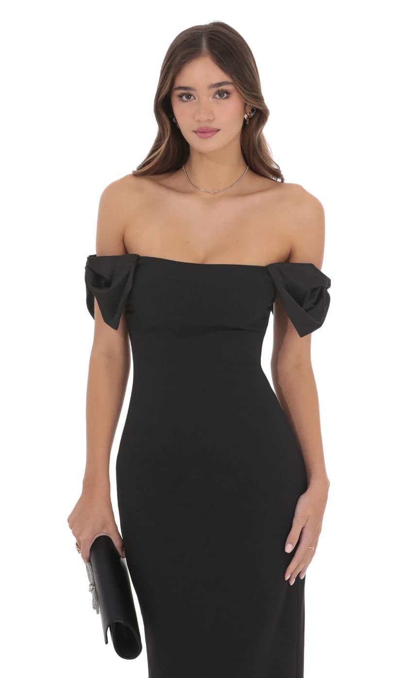 Off Shoulder Bow Sleeve Maxi Dress in Black