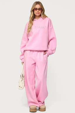 Totally Edikted Wide Leg Sweatpants with Embossed Graphic Polyester Cotton