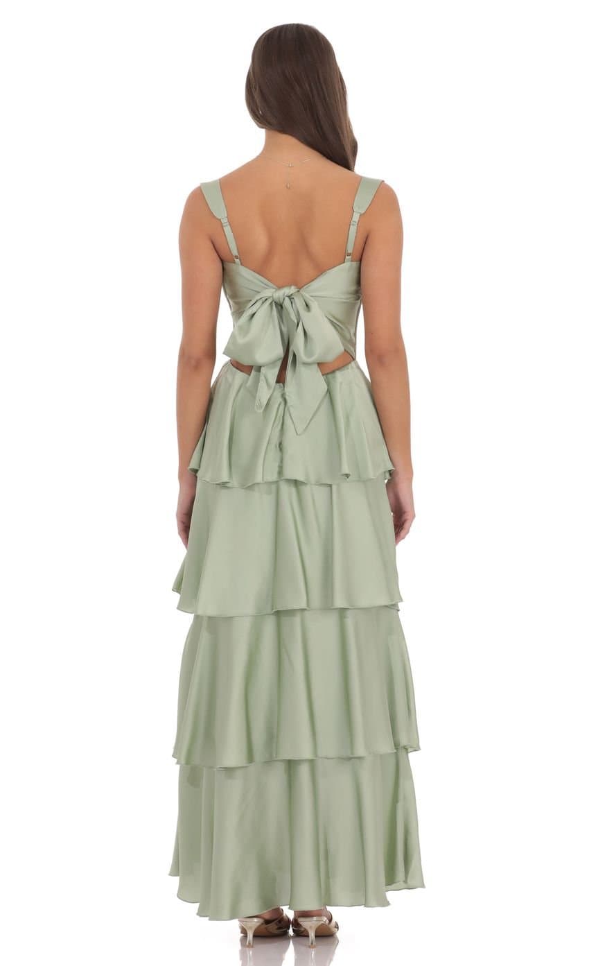Satin Ruffle Maxi Dress in Sage