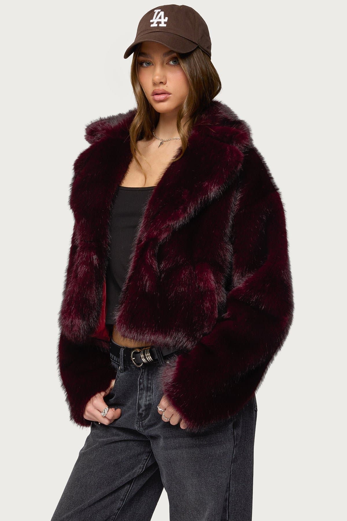 Kamilah Oversized Faux Fur Coat - Collared Polyester Winter Outerwear
