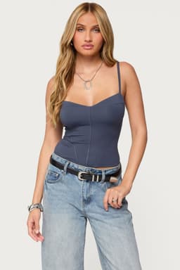 Katanya Lace Up Top - Adjustable Straps V Neck Boned Rayon Spandex