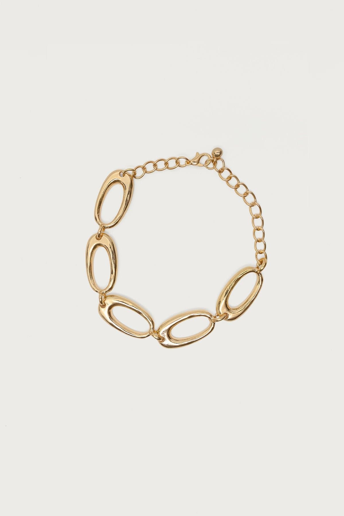 Linked Oval Chain Bracelet Gold Tone Metal 7.1 Inch Length