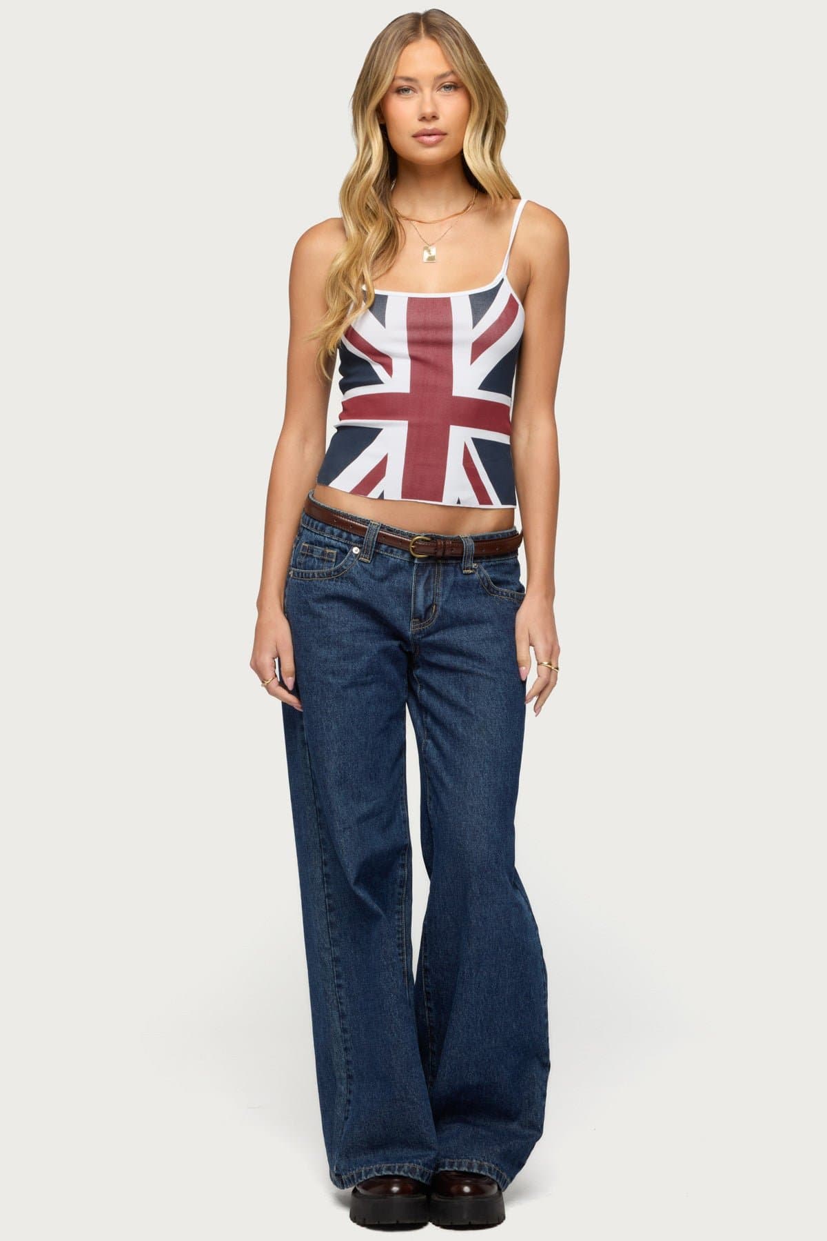 UK Babe Tank Top with Union Jack Print, Adjustable Straps, Cotton Spandex