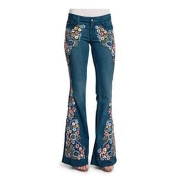 Floral Embroidered Flare Jeans – Boho Bell Bottom Wide Leg Denim Trousers for Women.