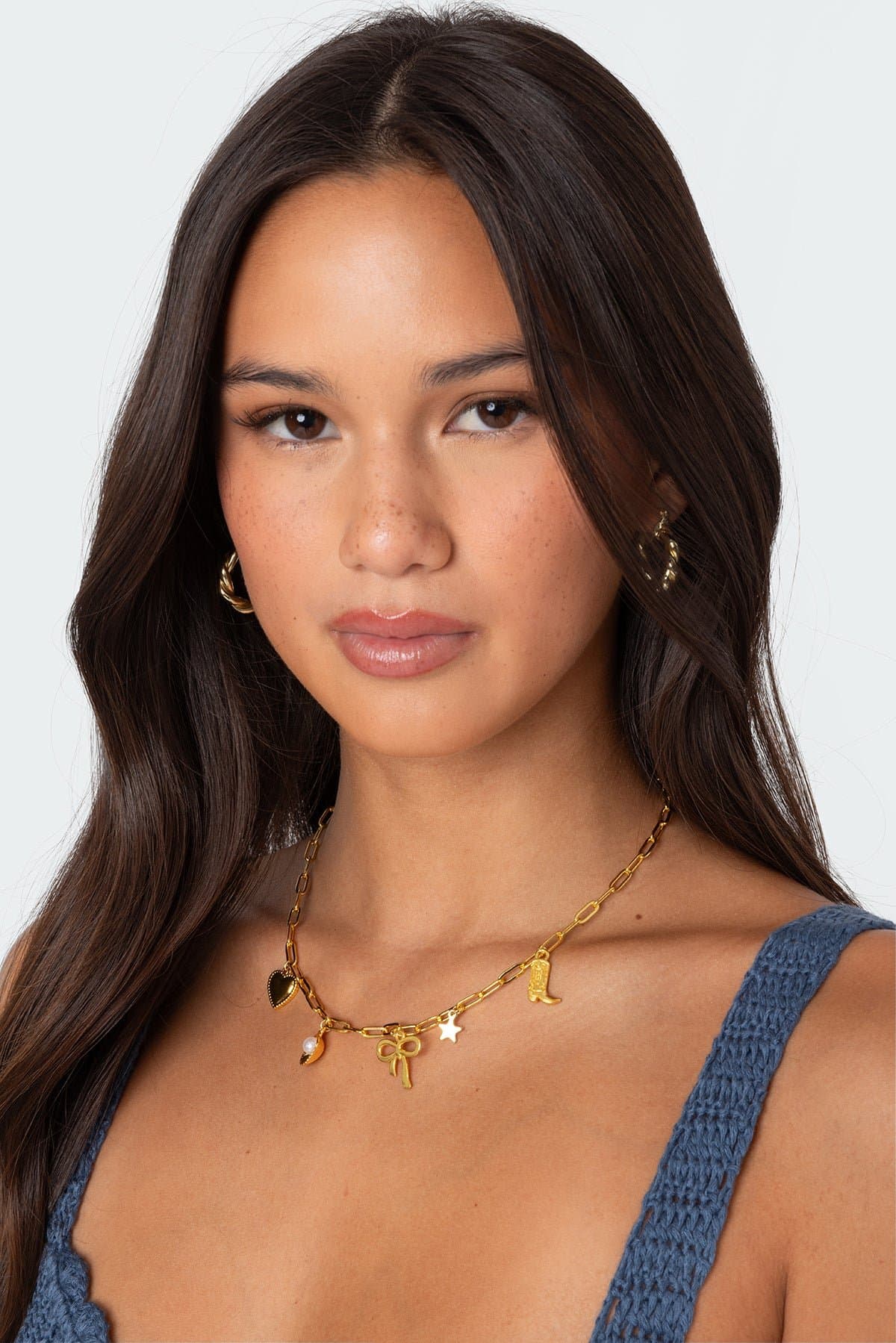 Dreamy Charm Necklace with Assorted Charms Gold Tone Metal 16.7 Inch Length