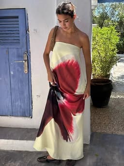 Backless Off-Shoulder Print Floral Maxi Dress - Polyester Floor-Length Strapless