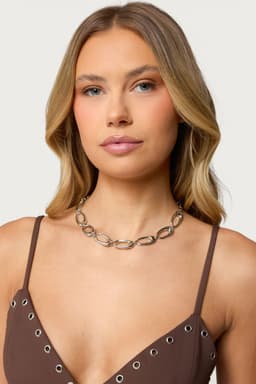 Oval Chain Necklace Silver Tone Metal 13.8 Inch Length