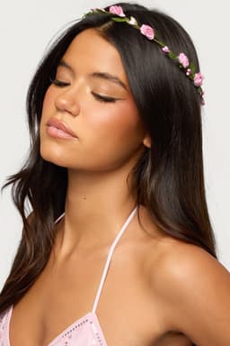 Rose Flower Crown - Polyester, Paper, Metal Headpiece, 7.5 Inch Length