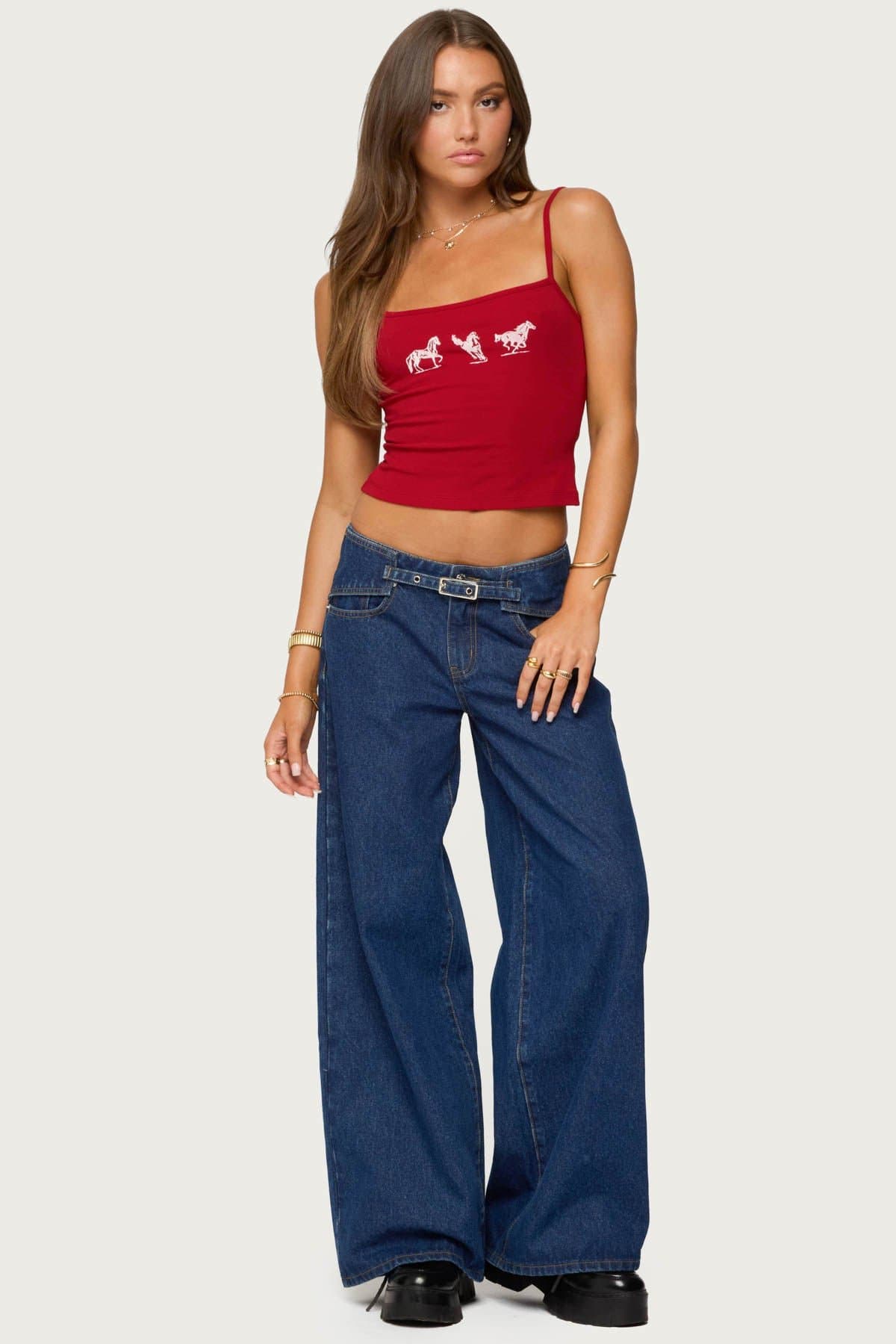 Wild Horses Graphic Tank Top - Cotton Rayon Spandex Adjustable Straps