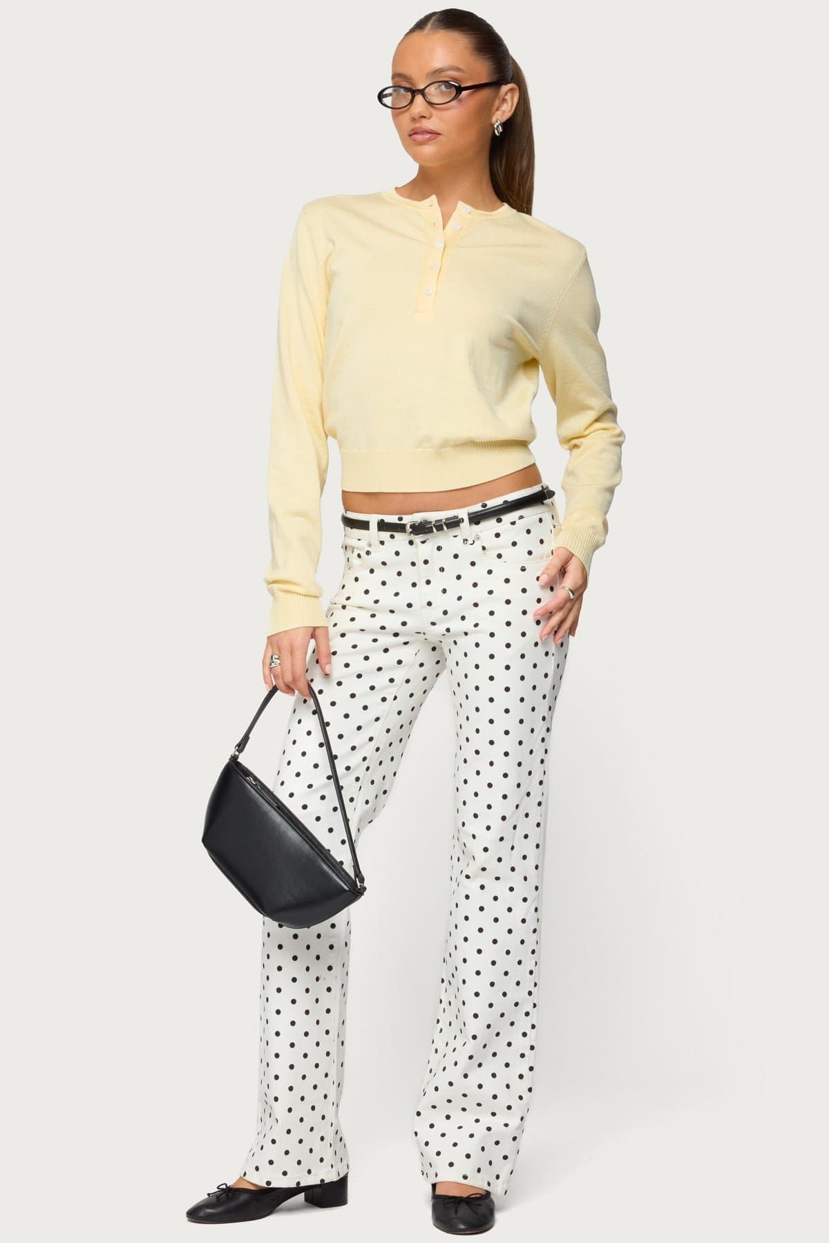 Yolana Henley Light Knit Sweater - Polyester Rayon Button Detail Ribbed Trim