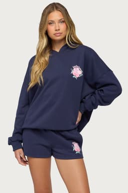 Beach Bloom Hoodie with Hibiscus Flower Palm Trees Print Polyester Cotton