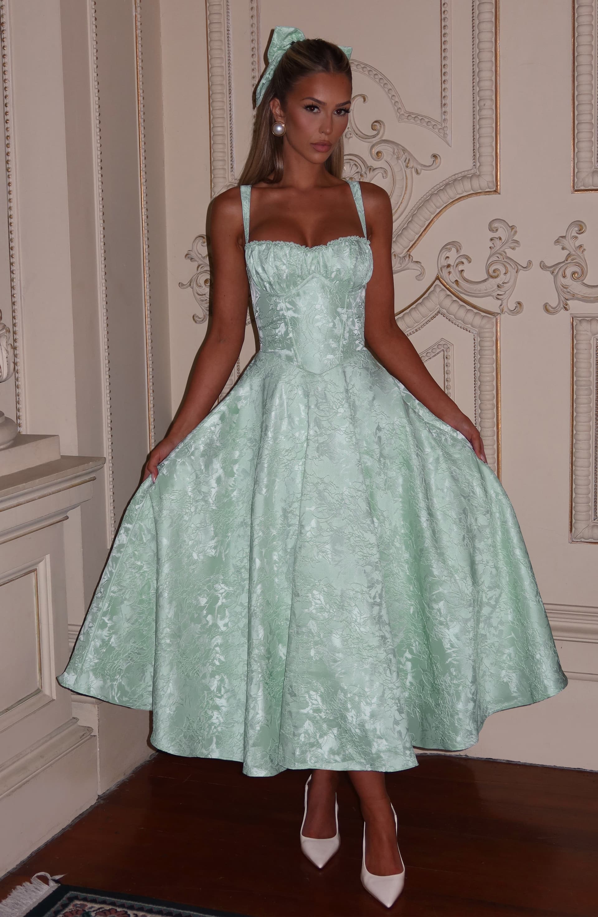 Amity Midi Dress - Mint Mono-Underwired Balconette Lace Trim Lace-Up Back