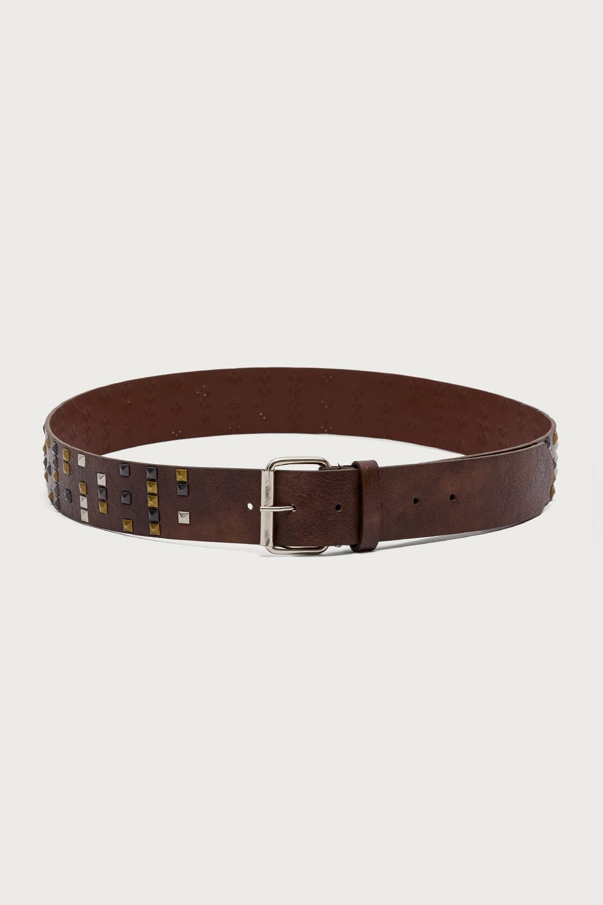 Studded Mixed Tone Metal Belt Polyurethane Length 43.7 Inches