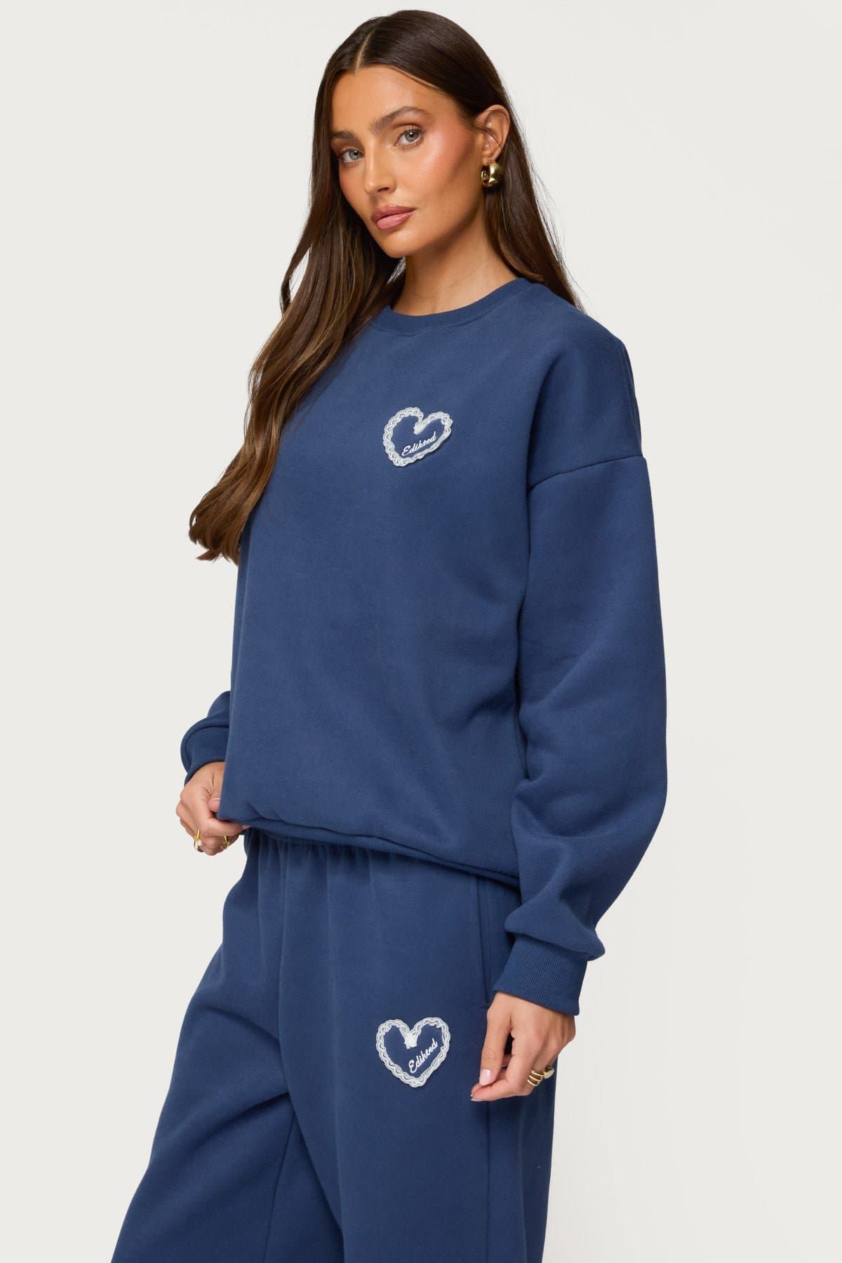 Love Edikted Oversized Crewneck Sweatshirt with Lace Heart Patch