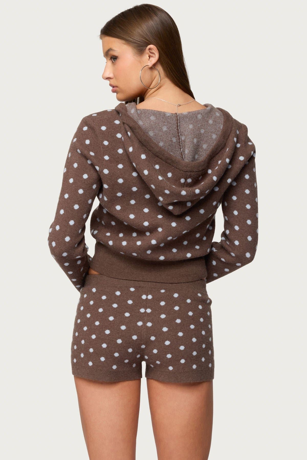 Kenny Polka Dot Knit Zip-Up Hooded Cardigan - Polyester Acrylic Nylon Rayon