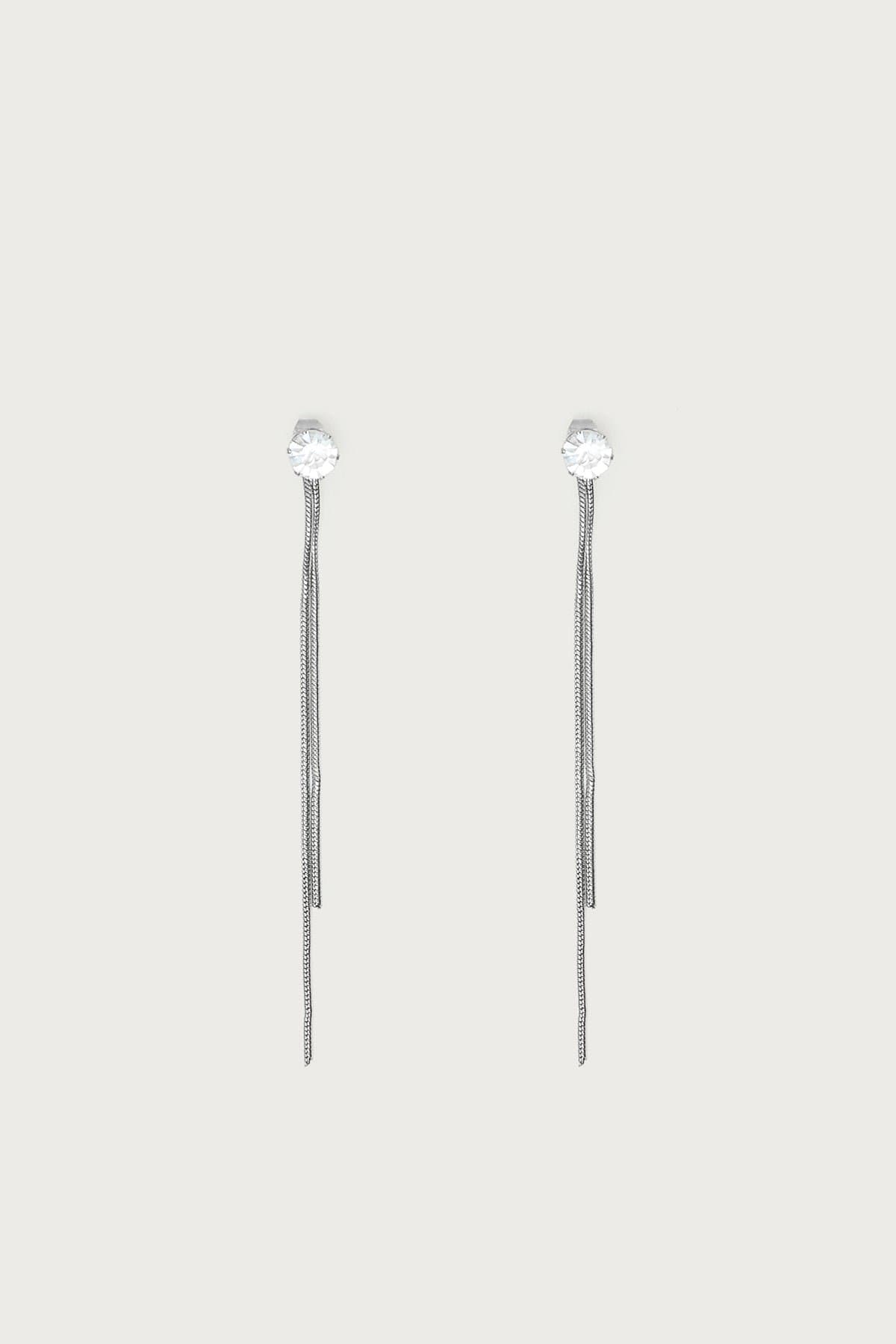 Dangle Stud Earrings Silver Tone Metal Length 3.1 Inches