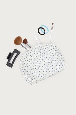 Bloomy Quilted Makeup Bag Floral Print Polyester 7.8x6.1x5.7 inches