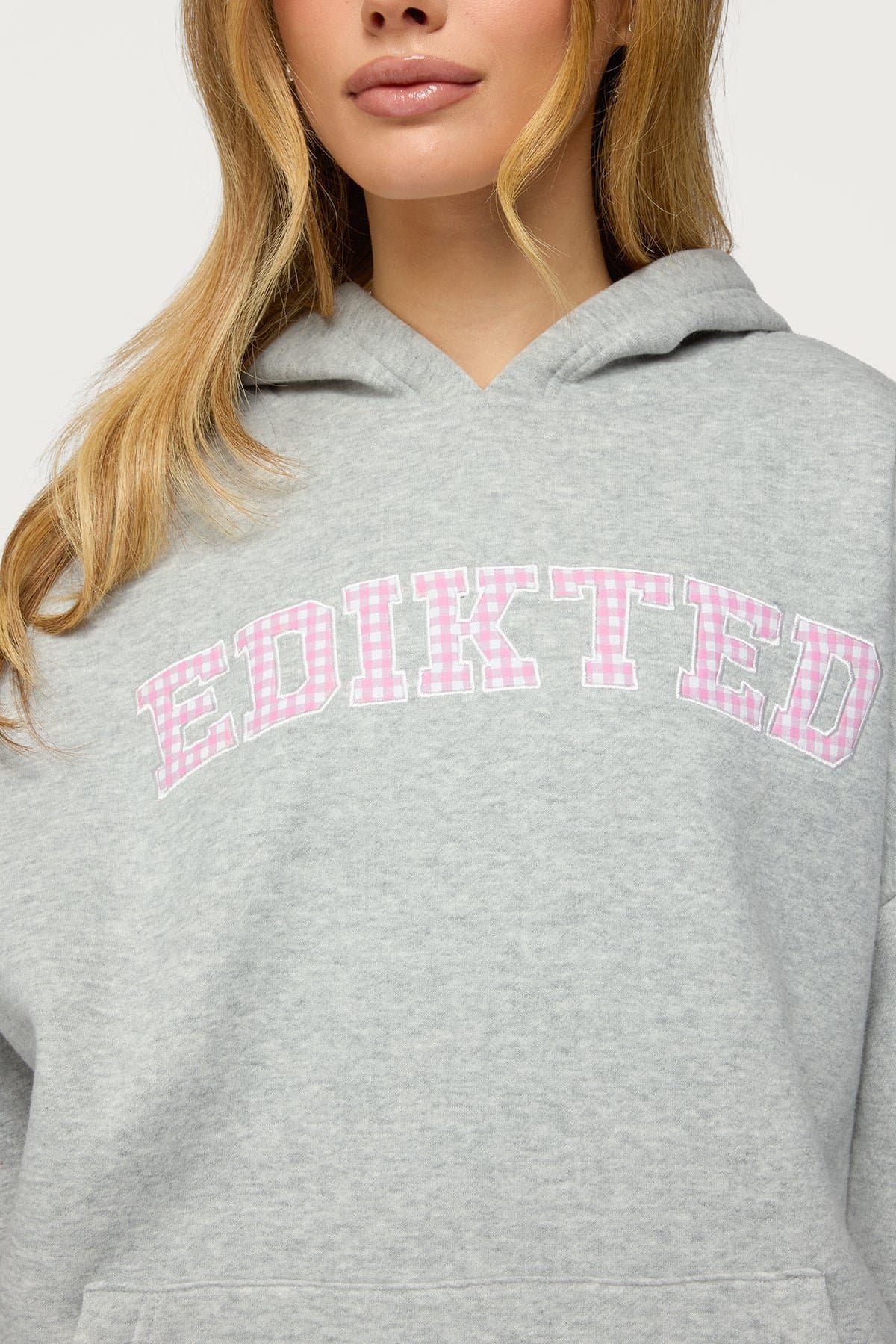 Edikted Lover Oversized Hoodie with Gingham Graphic Patch Polyester Cotton