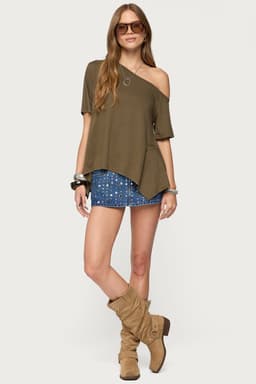 Studded Grommet Denim Mini Skort - 100% Cotton Micro Skirt