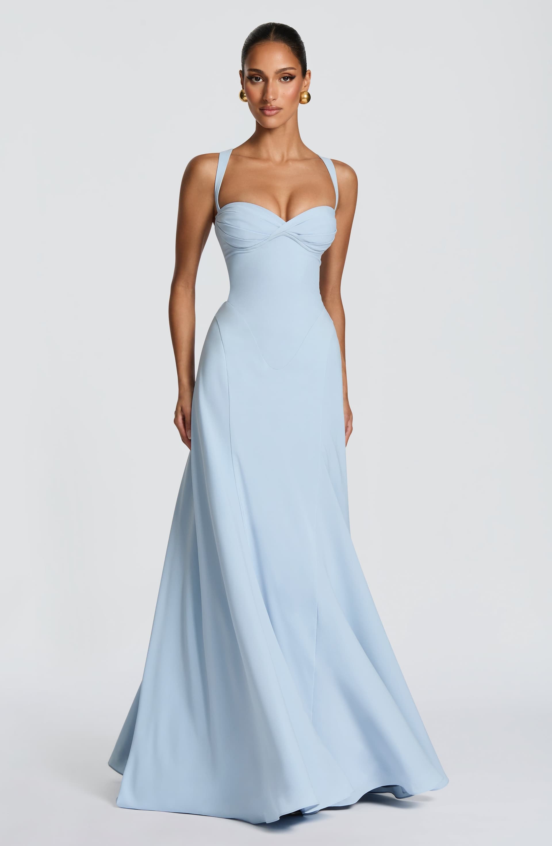 Irie Maxi Dress Glacier Blue Chiffon Sweetheart Neckline Lace-Up Back