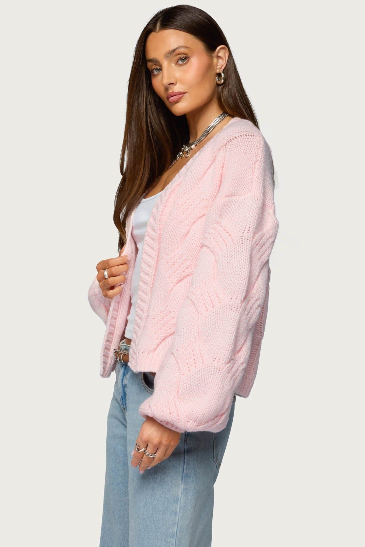 Braiden Chunky Cable Knit Cardigan - Polyester Women's Sweater