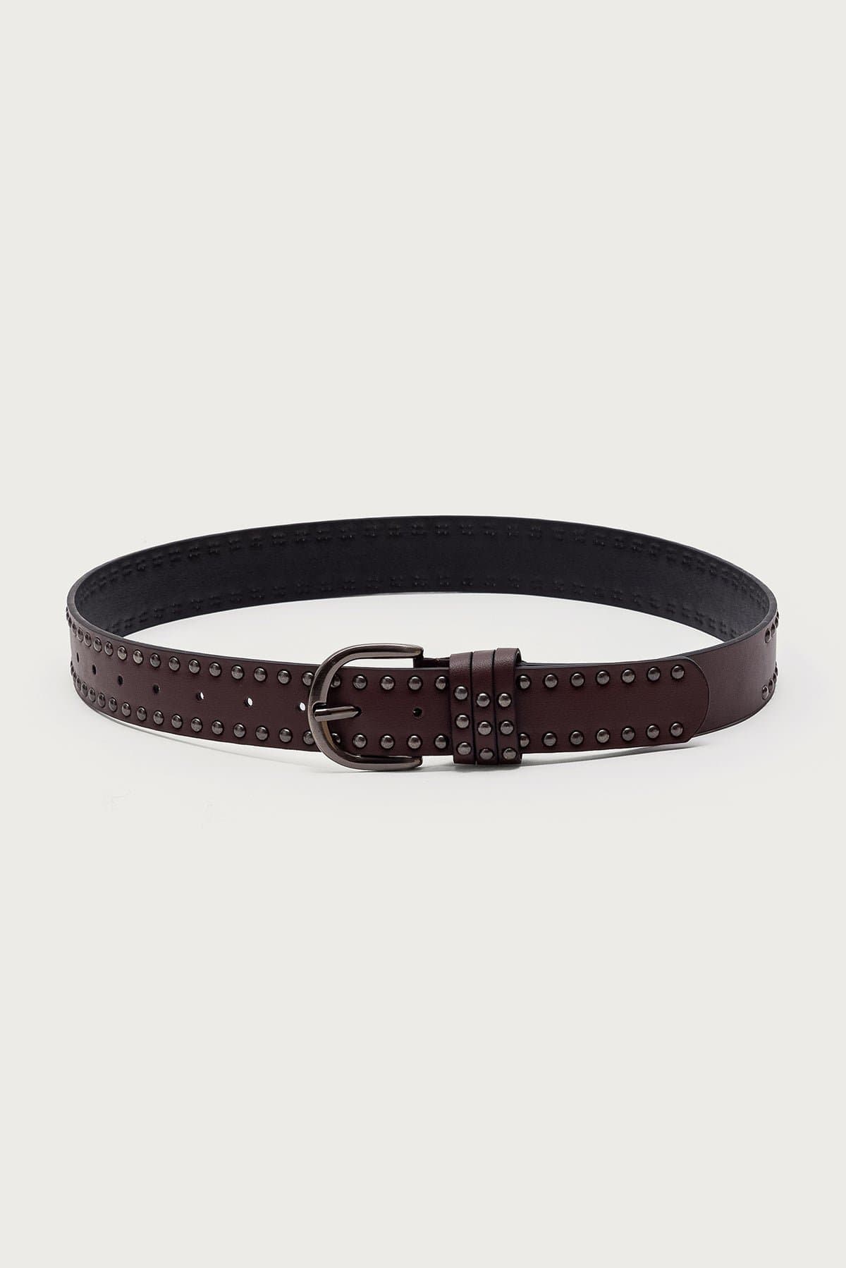 Studded Faux Leather Belt with Silver Tone Buckle 43.9 Inch Length