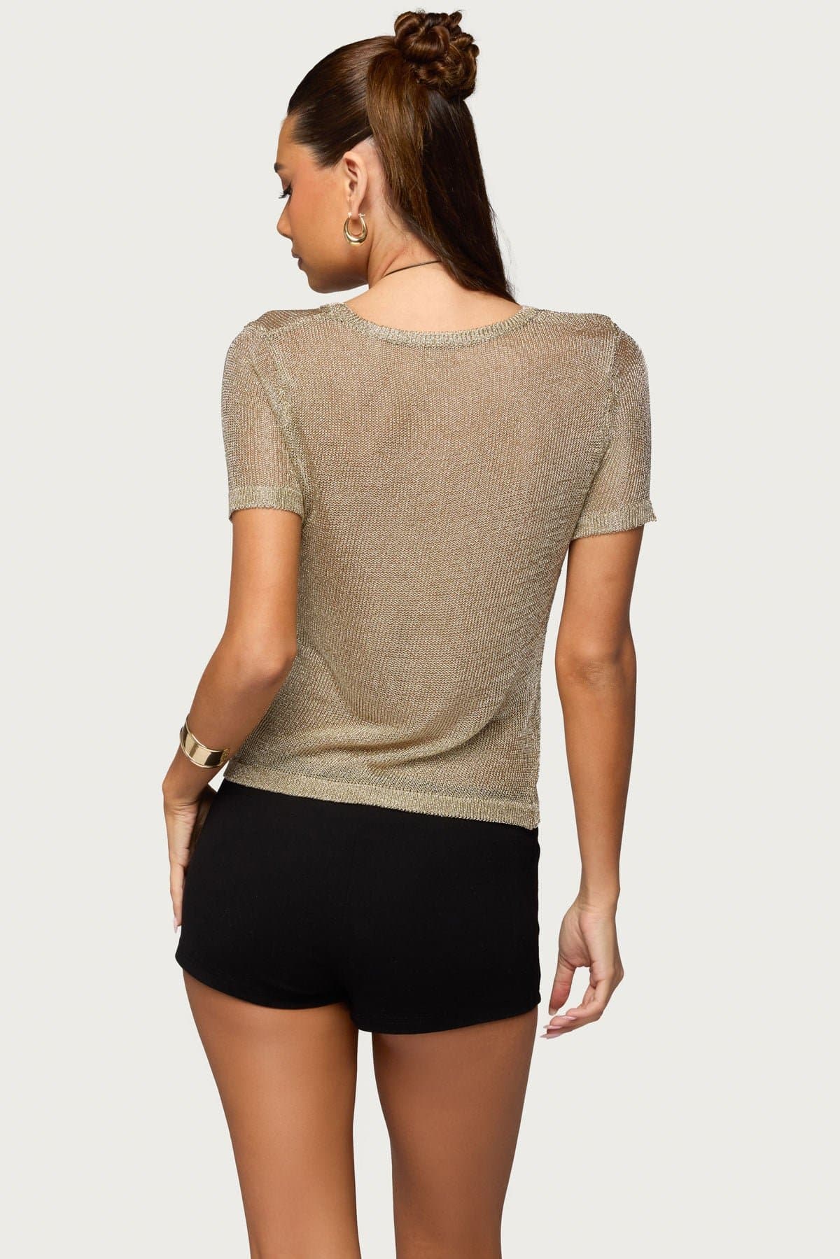 Luchia Shiny Knit Top - Rayon Metallic Fibers T-Shirt Fit Small Medium Large