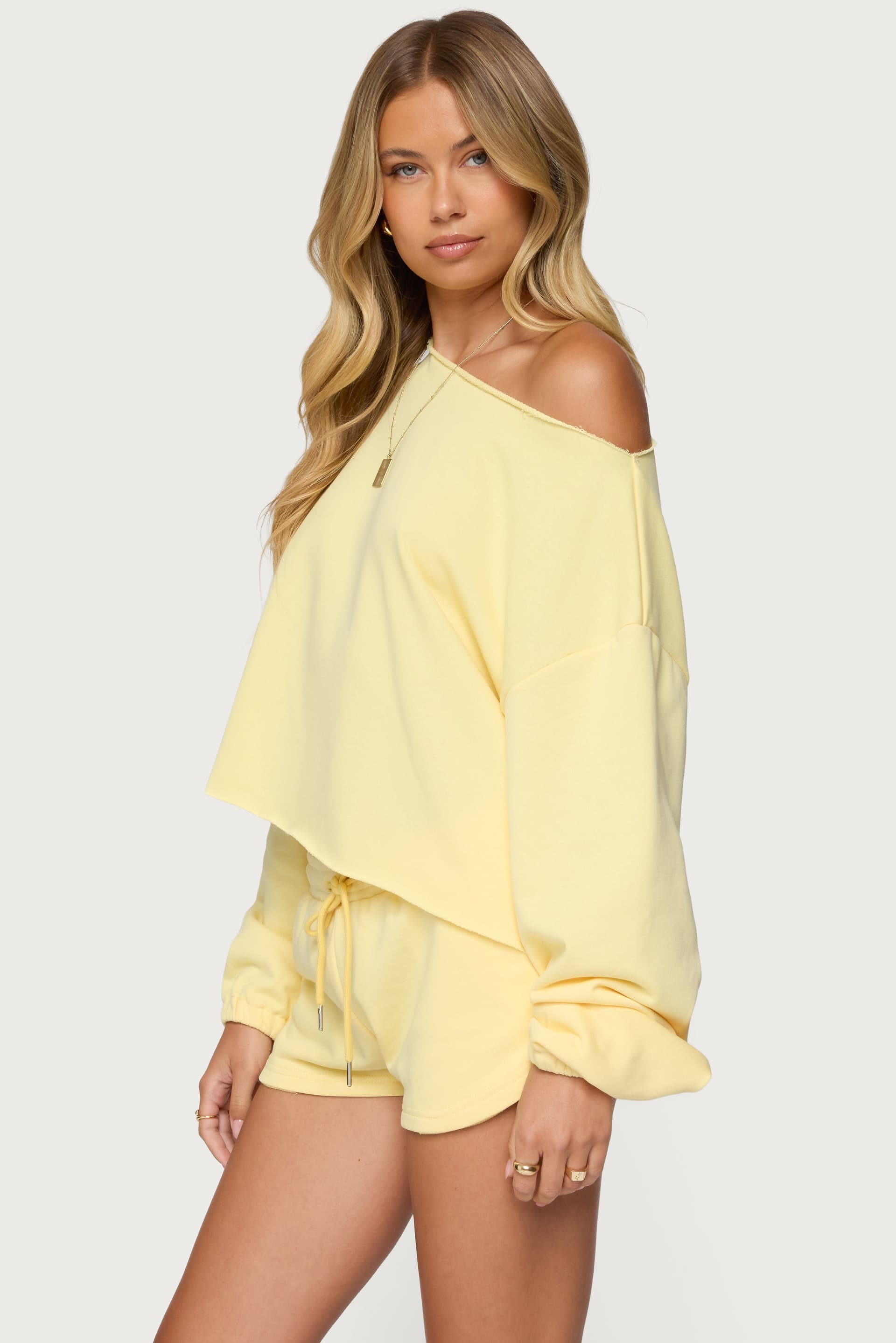 Kordelia Off Shoulder Sweatshirt - Cotton Polyester Rolled Edges Matching Set