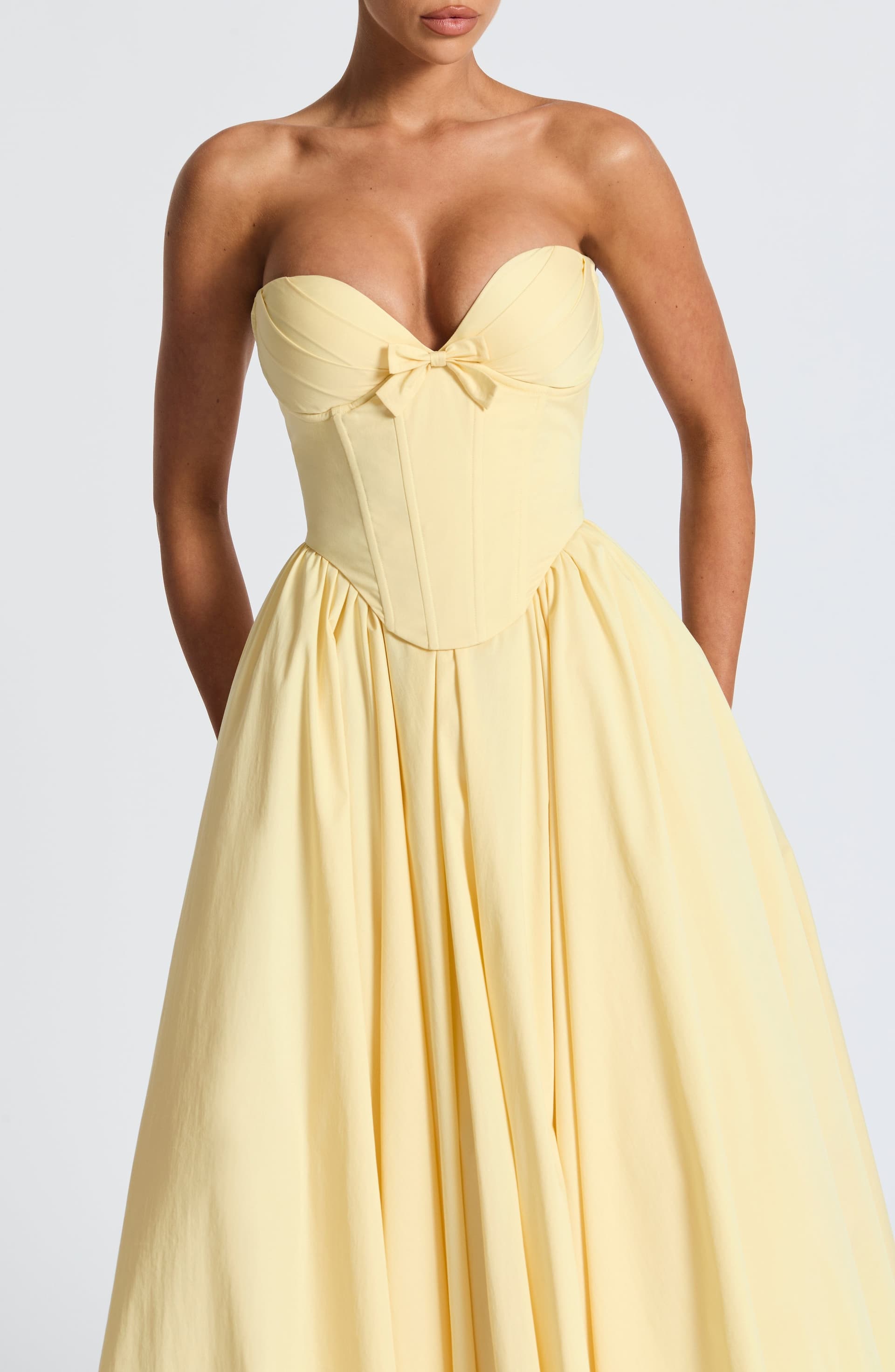 Prim Midi Dress Lemon Strapless Plunge Neckline Cotton Nylon