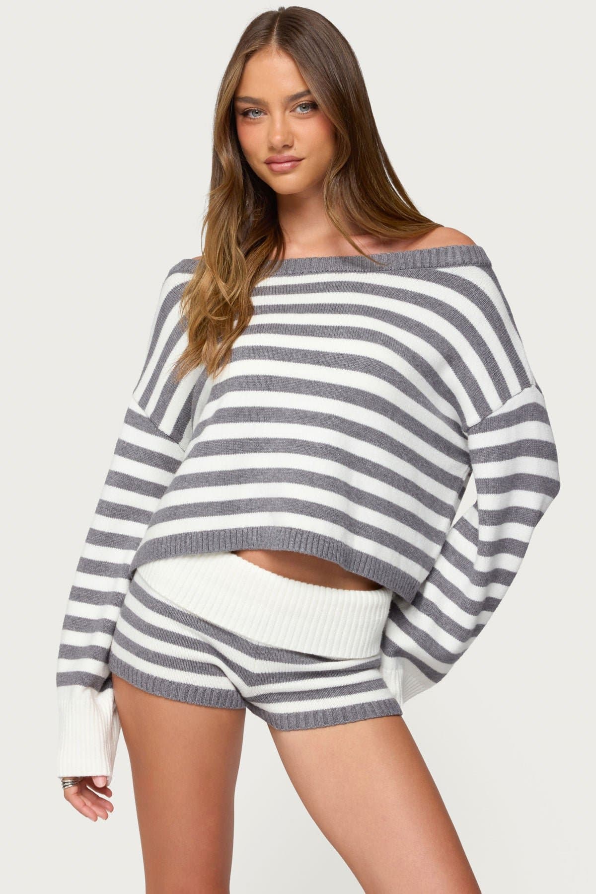 Saphi Striped Oversized Knit Sweater - Acrylic Fabric, Contrast Cuffs