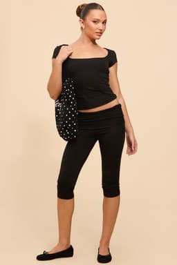 Ravena Foldover Capri Leggings Polyester Spandex Size S Inseam 18.1"