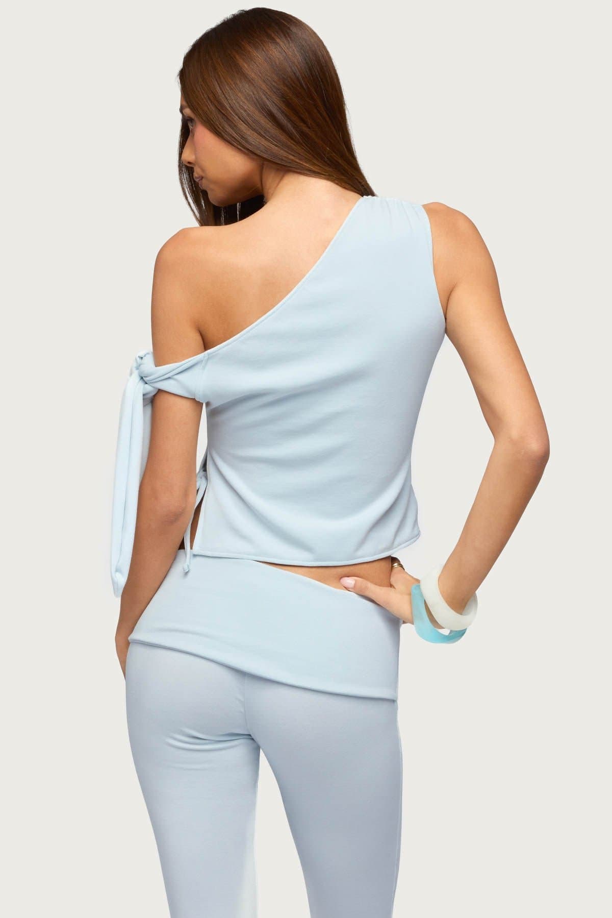 Adara Tied One Shoulder Top - Off Shoulder Side Tie Cotton Polyester Blend