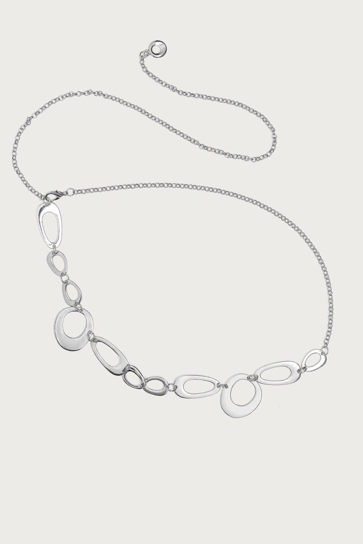 City Nights Oval Chain Belt - Silver Tone Metal 48 Inch Length