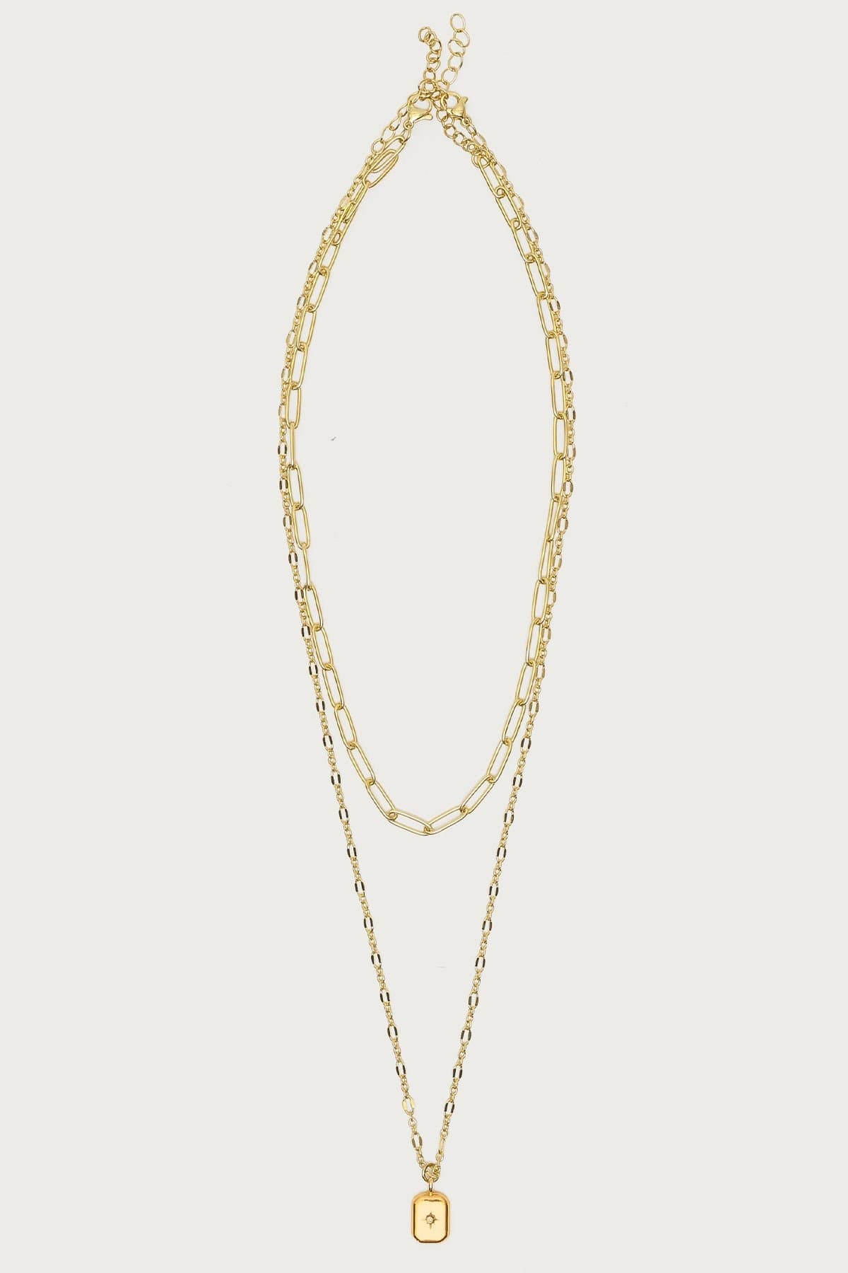 Starry Stack Necklace Set - Pack of 2 Gold Tone Chains with Star & Gemstone Pendants, 15.4-17.7in