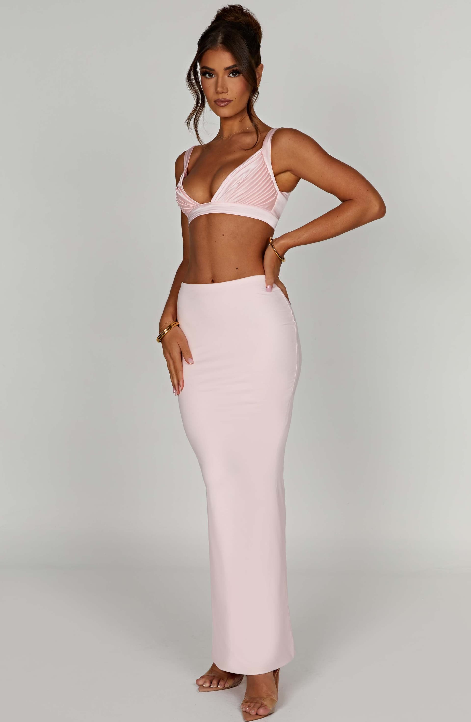 Loren Blush Top - Premium Heavyweight Stretch Satin Bralet with Plunge Neckline