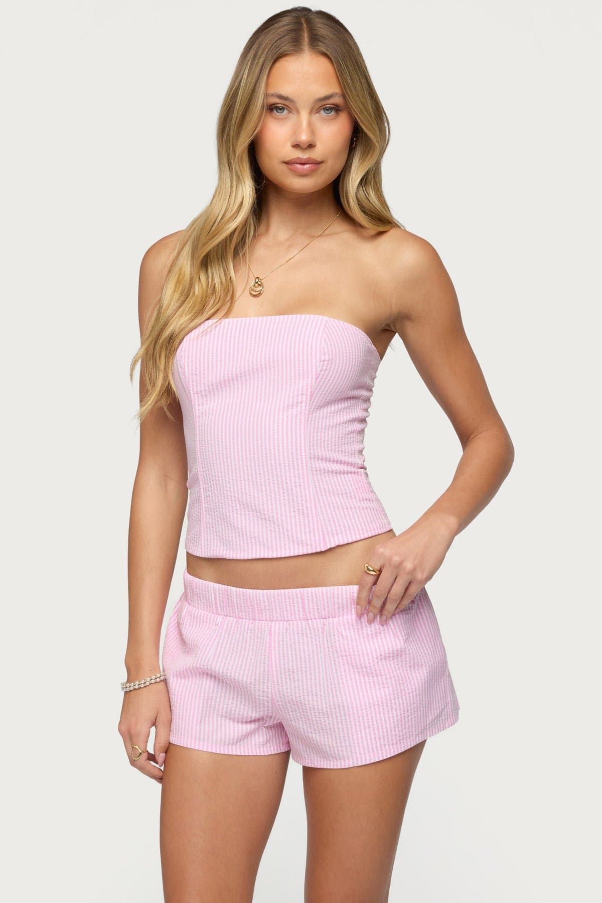 Amaliah Striped Strapless Boned Corset Top - Polyester Cotton