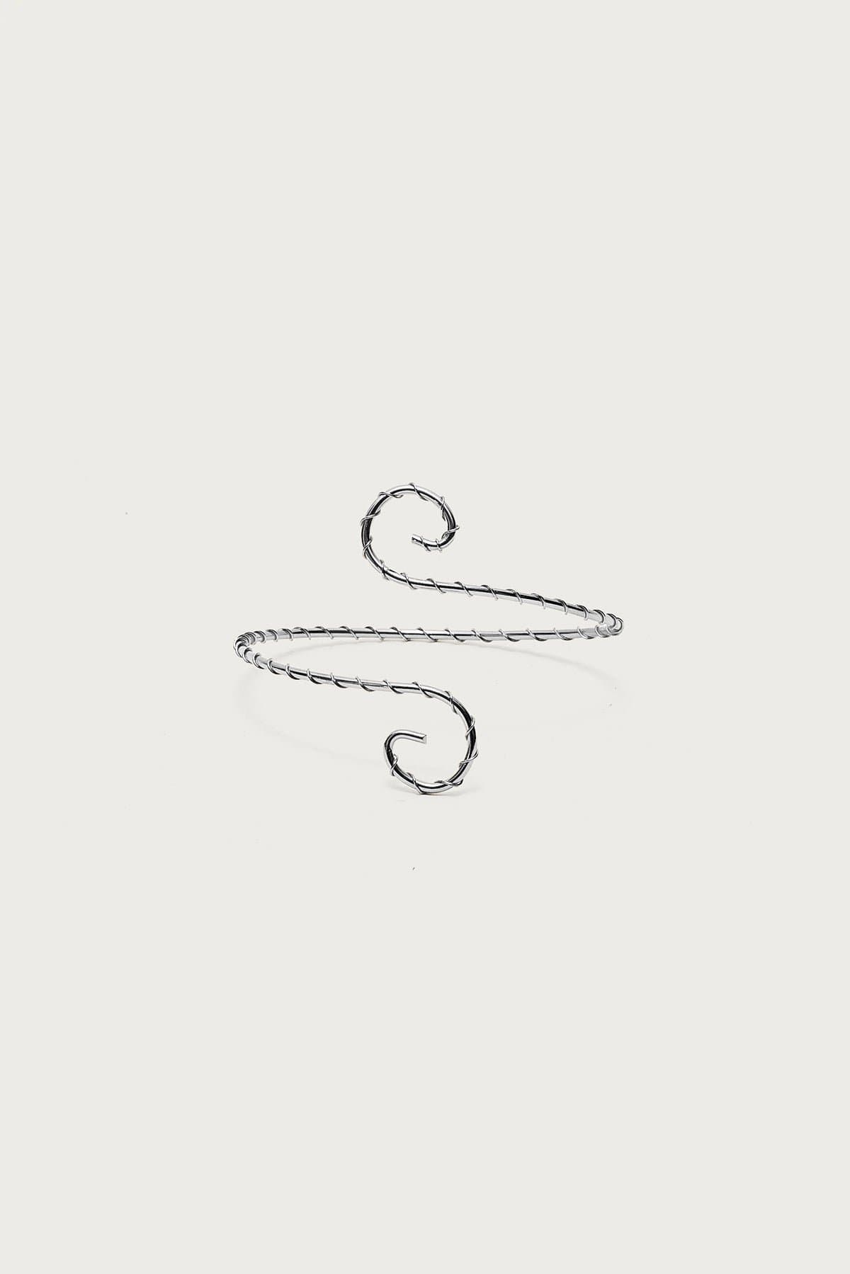 Spiral Twisted Arm Cuff in Silver Tone Metal - 3.5 Inch Length