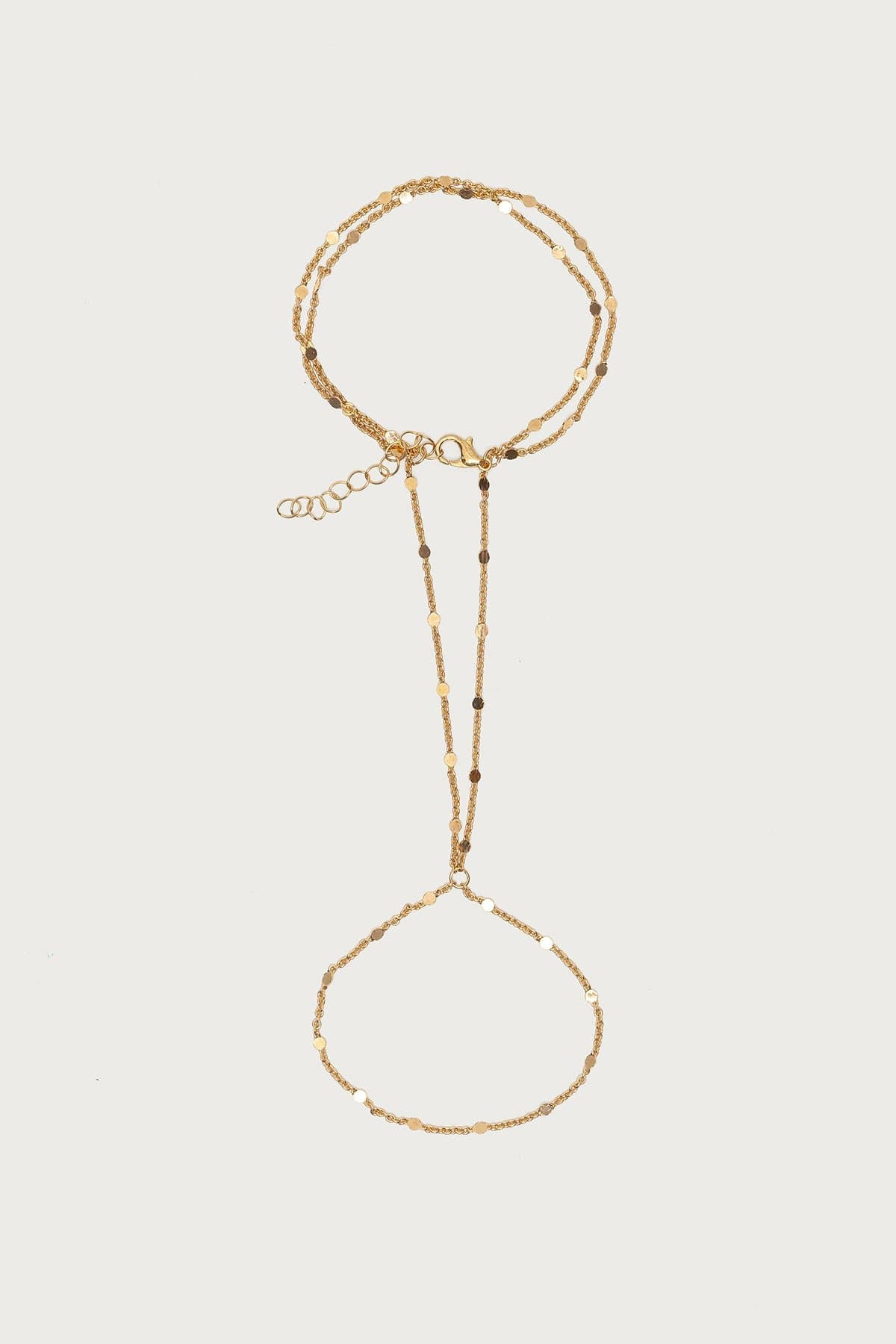 Dainty Disc Hand Chain Gold Tone Metal 6.3 Inch Length