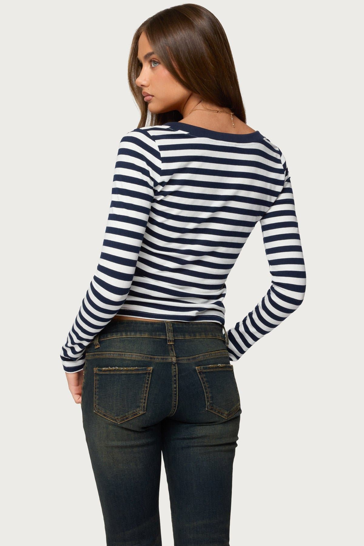 Solly Striped Long Sleeve V-Neck T-Shirt - Cotton Spandex Unisex